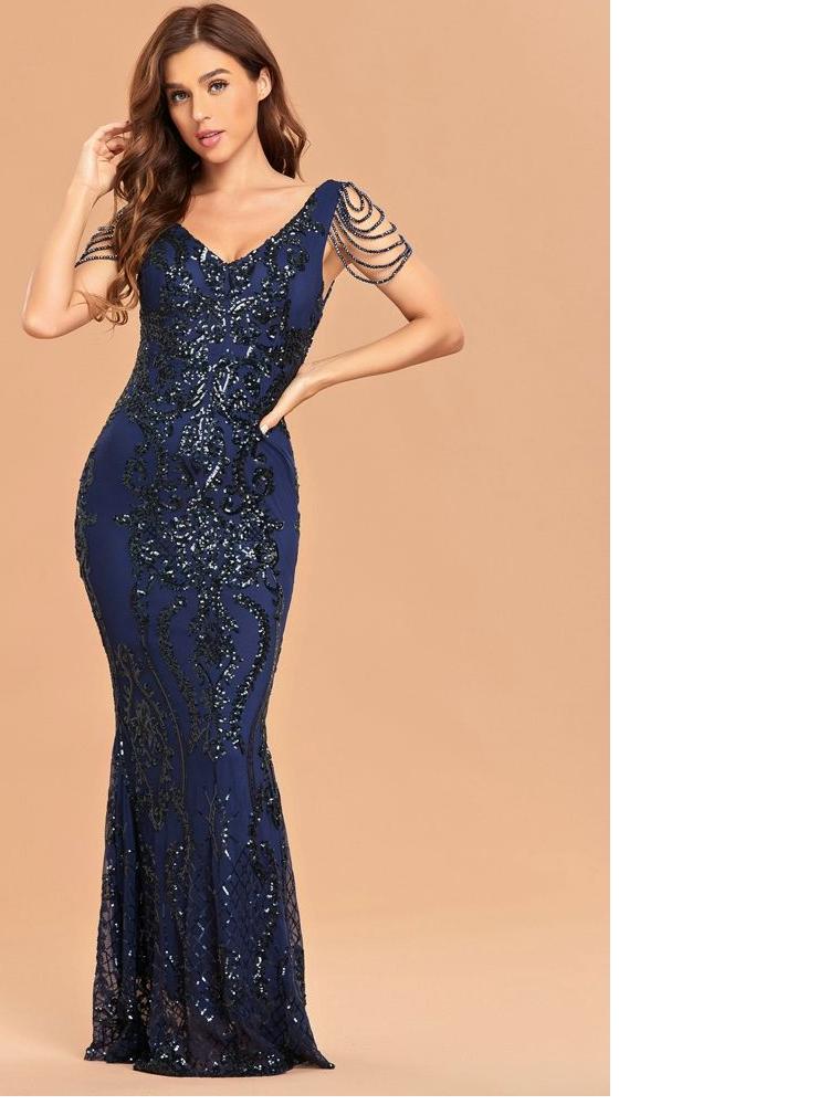 Elegant V Neck Evening Dress