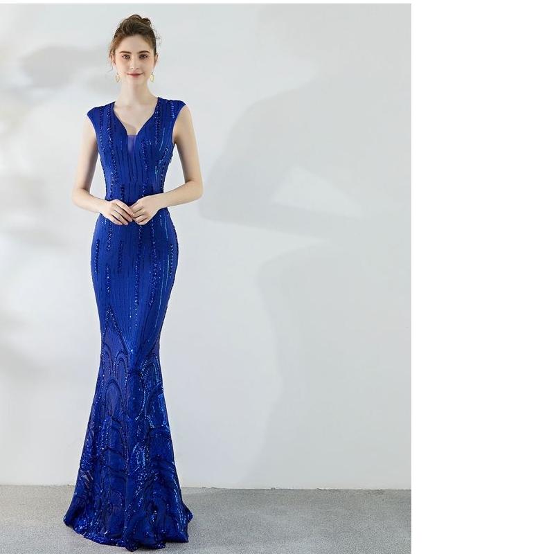 Royal Blue Sequins Evening Dress