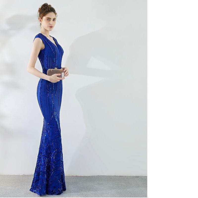 Royal Blue Sequins Evening Dress