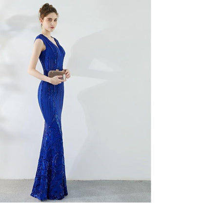 Royal Blue Sequins Evening Dress