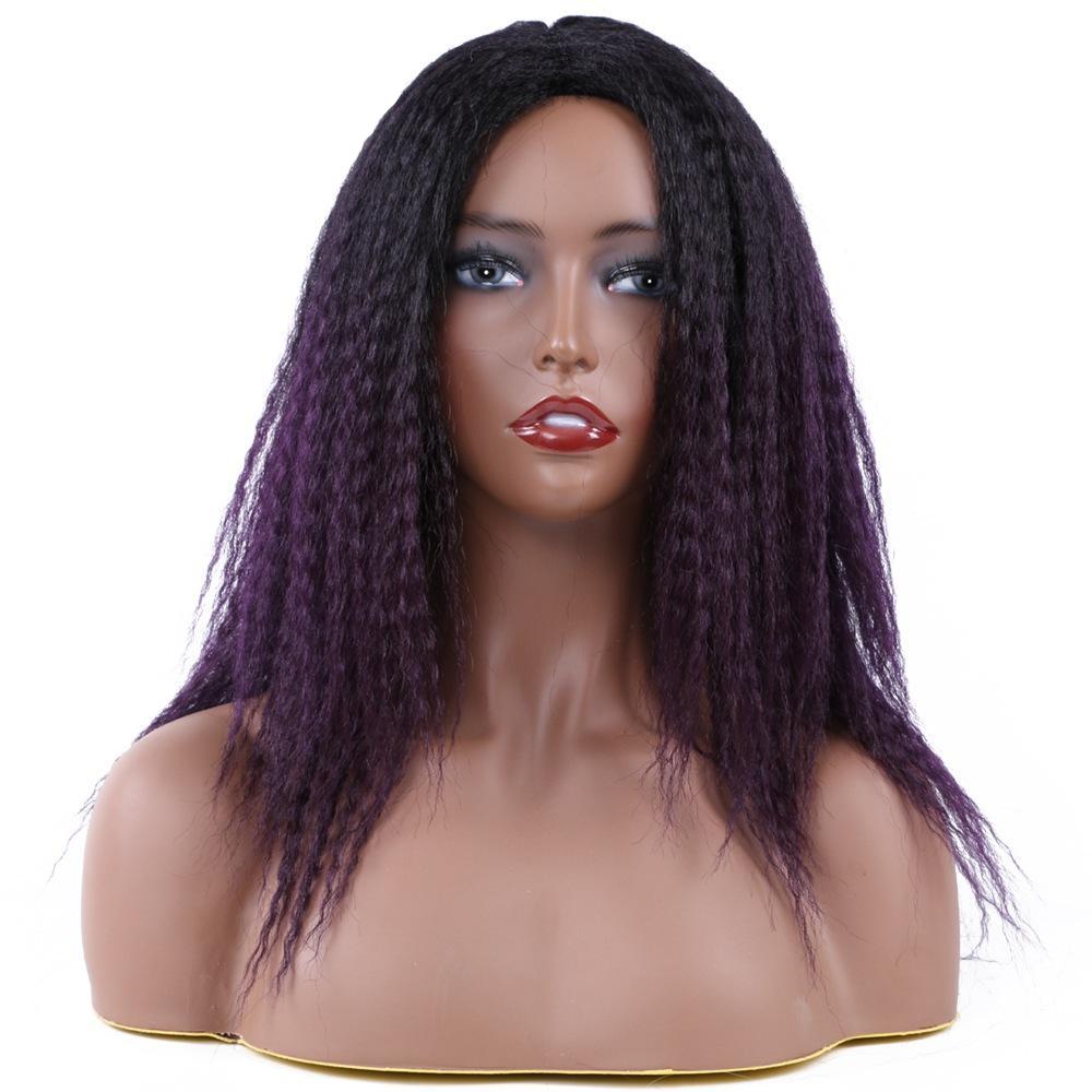 Saisity Kinky Curly Afro Hair Wigs  Ombre Synthetic Wig For Women Medium Part Women Black Natural Female Wigs