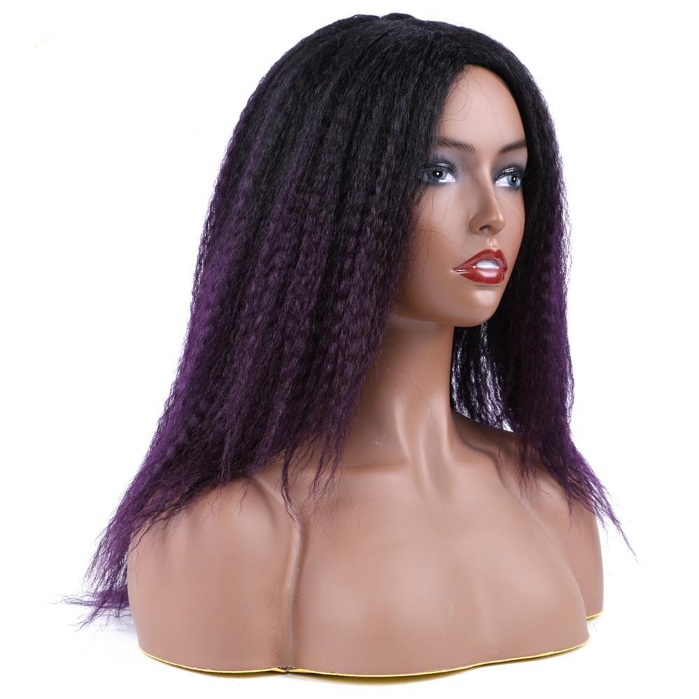 Saisity Kinky Curly Afro Hair Wigs  Ombre Synthetic Wig For Women Medium Part Women Black Natural Female Wigs