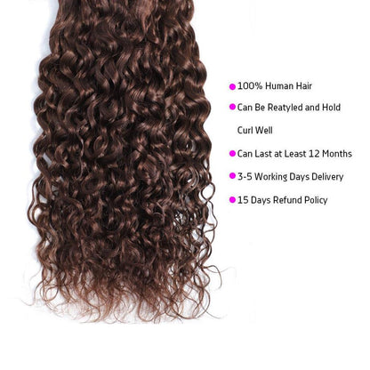 10-24" Peruvian Water Wave #2 Dark Brown Human Hair Weave Bundles Hair Extensions