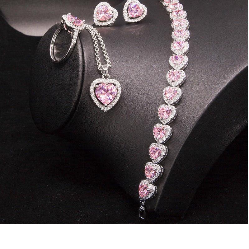 Heart shaped Silver Jewelry Set for Women Engagement Party