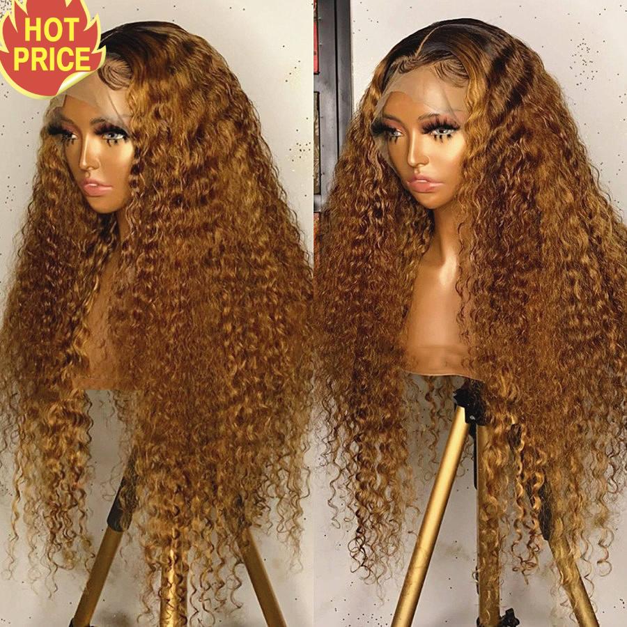 RULINDA T-part Lace Front Human Hair Wigs With Baby Hair Highlight Ombre Color Curly Brazilian Remy Hair Lace Wigs 180% Density