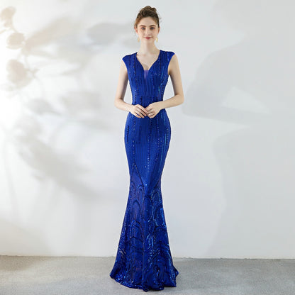 Royal Blue Sequins Evening Dress - paloma-beauty-world