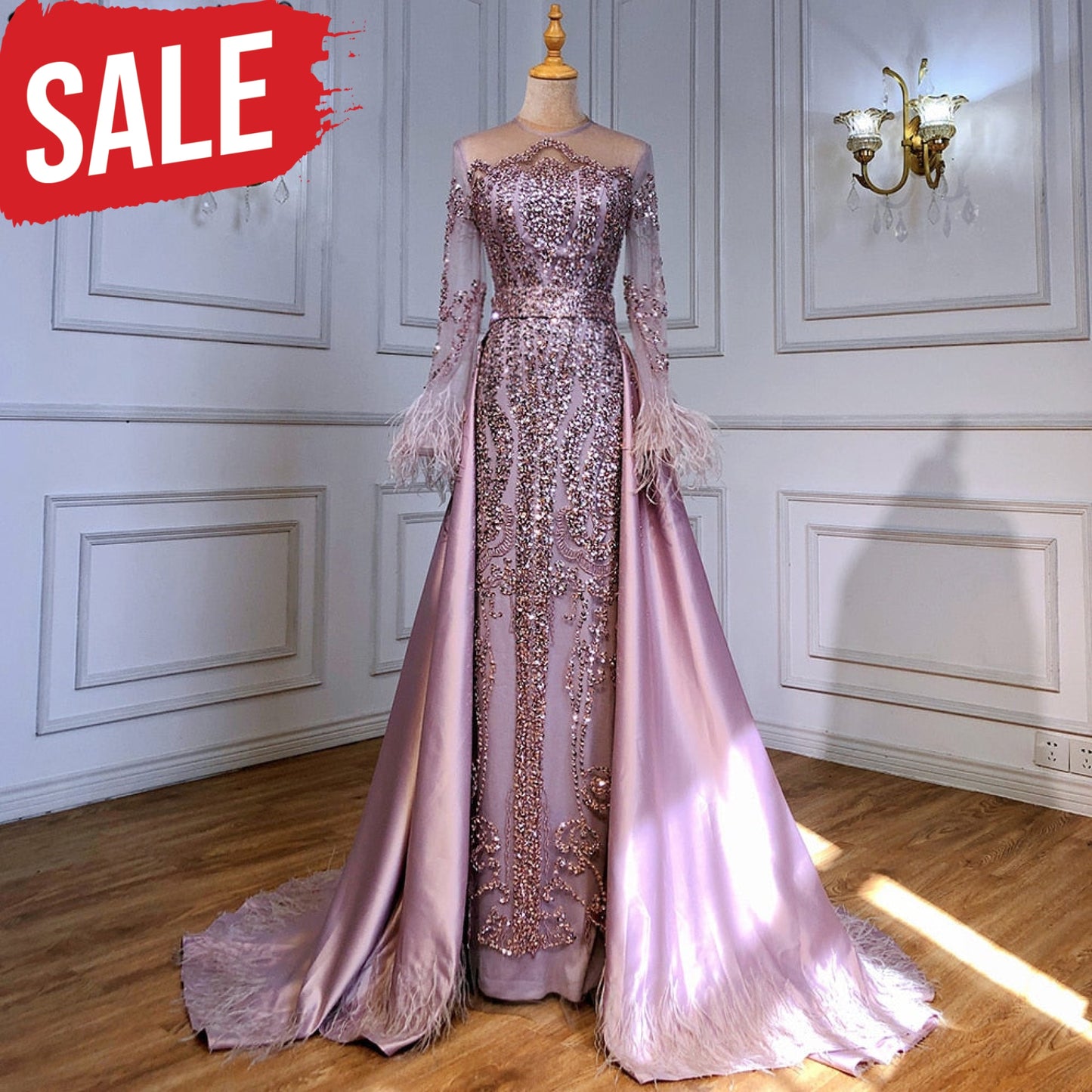 Long Sleeve Evening Dress Pink 1 / 2